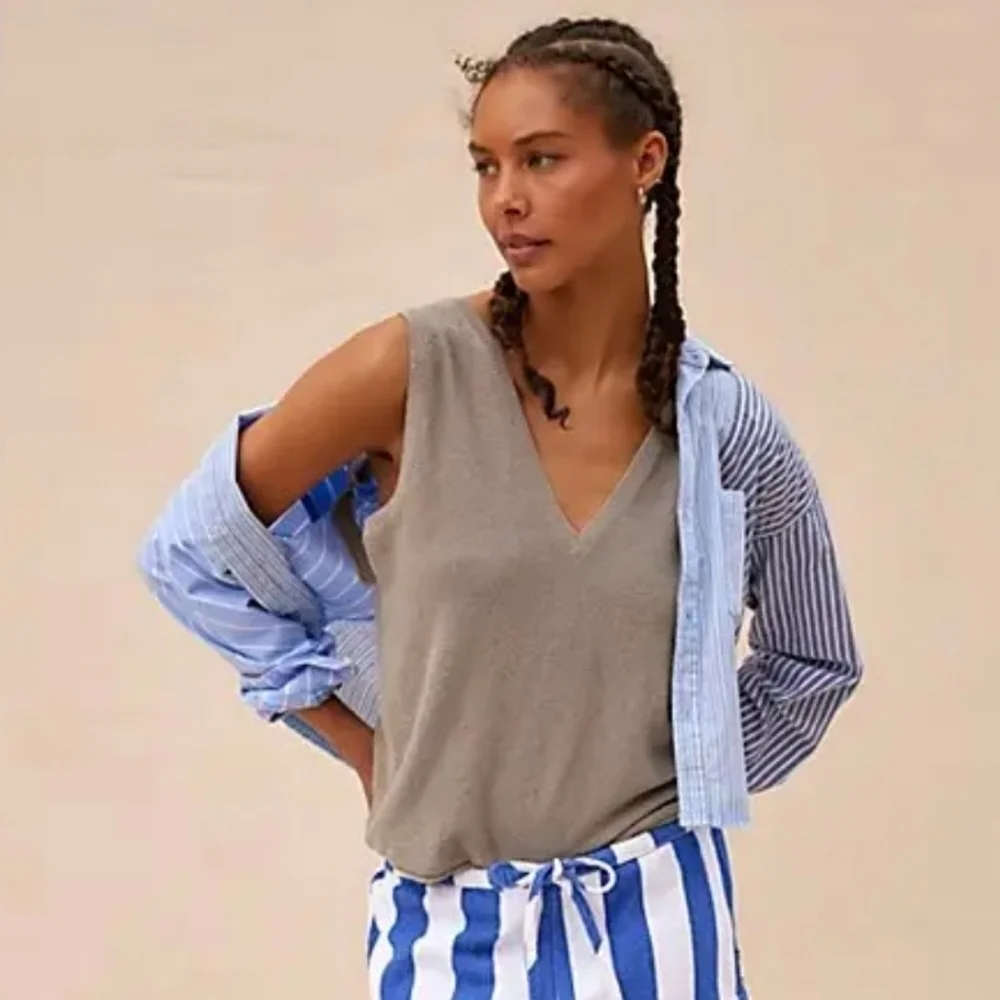 Free People Beach Keiran Tie Back Sweater Tank Top XS NWOT Phantom Gray